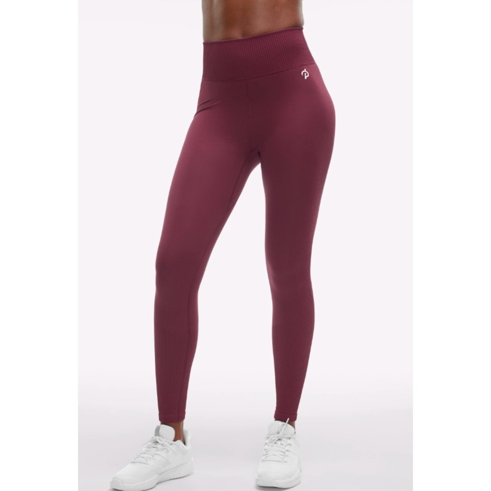 Peloton Burgundy Seamless High Waist Ribbed‎ Trim Compression Leggings, Small